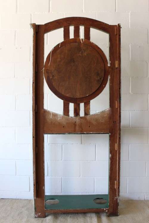 A lovely green painted hall stand w/a centre mirror, storage drawer & space for umbrellas/ canes etc