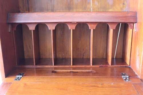 A magnificent unusual (c.1900) "Arts and Crafts Movement" solid Teak fall front writing bureau - WOW