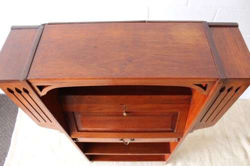 A magnificent unusual (c.1900) "Arts and Crafts Movement" solid Teak fall front writing bureau - WOW
