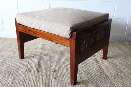 **RS17** A stylish solid mahogany & rattan armchair w/ matching ottoman with removable cushions