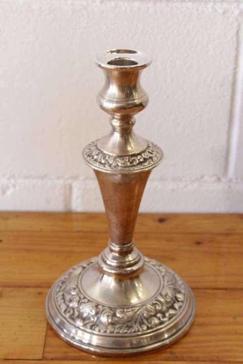 **RS17** Top-quality tall 3-candle silver plated candelabra w twirled arms & interchangeable holders