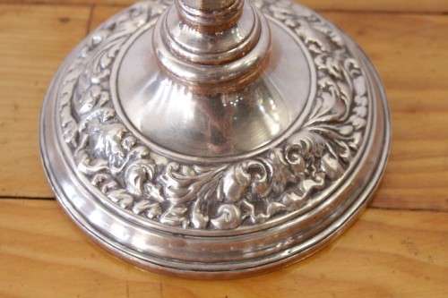 **RS17** Top-quality tall 3-candle silver plated candelabra w twirled arms & interchangeable holders