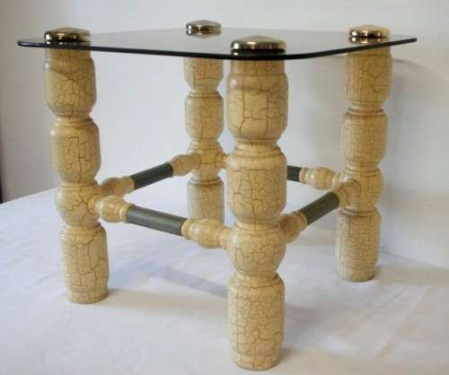 3 fantastic crackle effect side tables with tinted glass tops and metal caps. Price is per table.