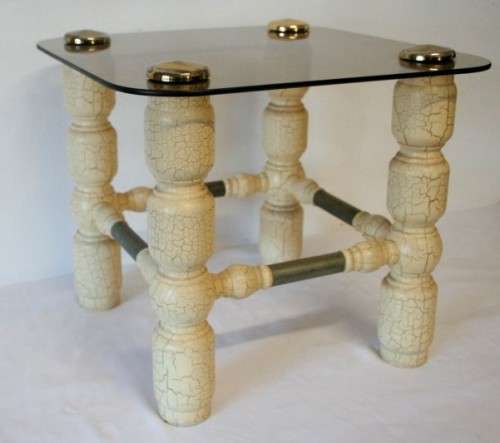 3 fantastic crackle effect side tables with tinted glass tops and metal caps. Price is per table.