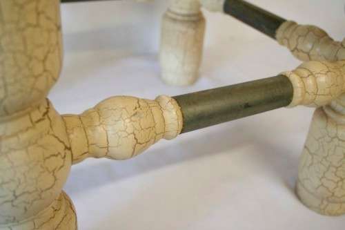 3 fantastic crackle effect side tables with tinted glass tops and metal caps. Price is per table.