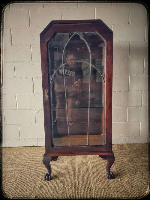 An awesome vintage single lead-glass door book case/ display cabinet with ball & claw feet - WOW!