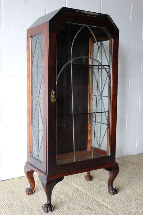 An awesome vintage single lead-glass door book case/ display cabinet with ball & claw feet - WOW!