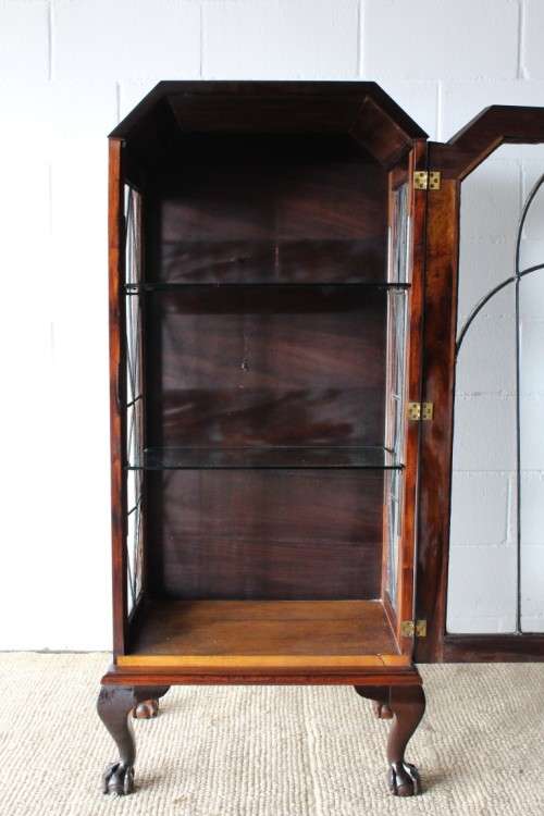 An awesome vintage single lead-glass door book case/ display cabinet with ball & claw feet - WOW!