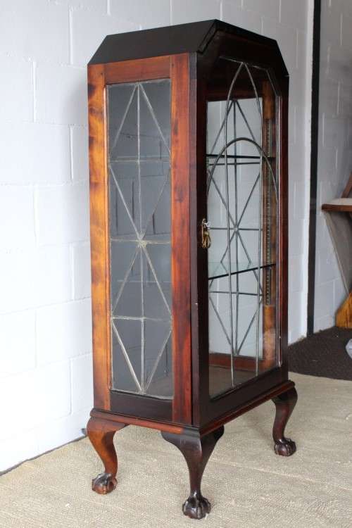 An awesome vintage single lead-glass door book case/ display cabinet with ball & claw feet - WOW!