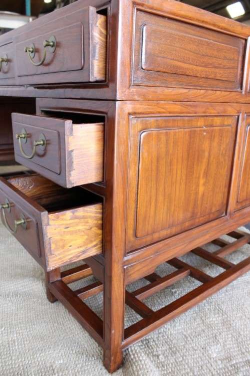 Spectacular vintage "Hualimu" (Oriental Rosewood) 16-drawer full partners desk w solid brass handles