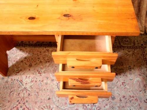 **RS17** A fantastic compact wooden writing/ work desk w/ three spacious drawers in great condition.