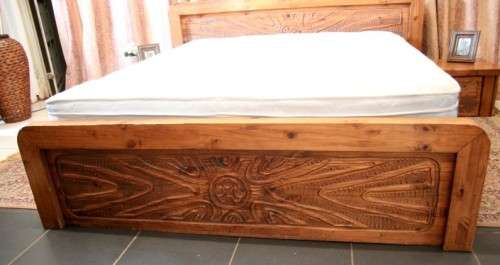 **RS17** A stunning vintage solid carved double bed headboard & base with mattress and pedestals
