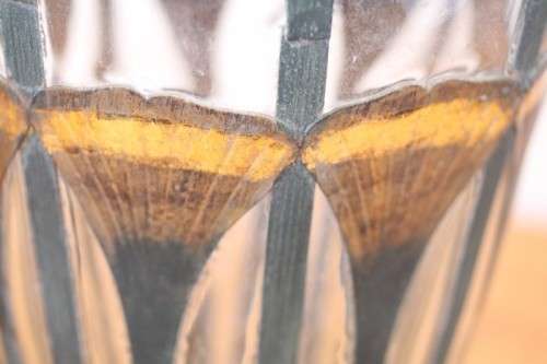 **RS17** Extremely rare hand blown caged glass vase w/ a handmade & painted metal papyrus cage