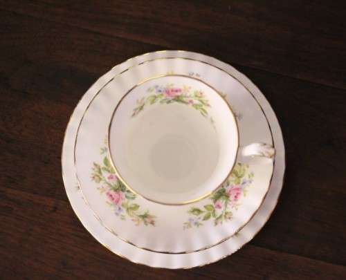 Two beautiful Royal Albert bone china trio's in the exquisite "Moss Rose" pattern - price per trio