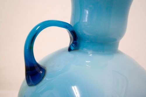 A superb vintage Retro Kanawha glass blue with white interior "pitcher" vase.