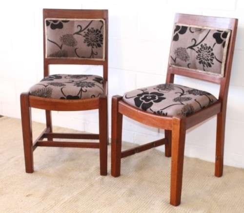 Two awesome solidly made teak occasional chairs upholstered in a sand-beige & black brocade fabric