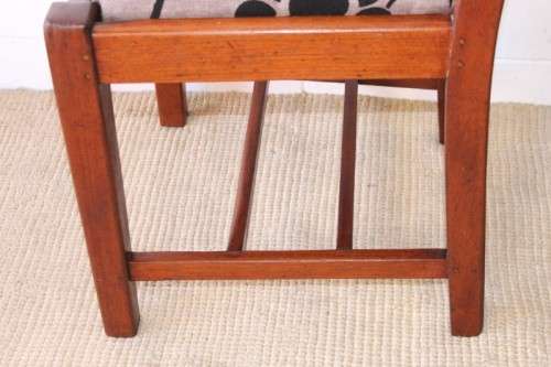 Two awesome solidly made teak occasional chairs upholstered in a sand-beige & black brocade fabric