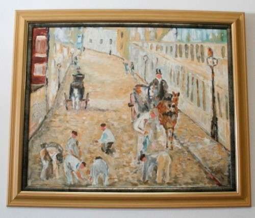 **RS17** A beautifully framed unsigned painting of horse drawn carts street scene. Stunning!!