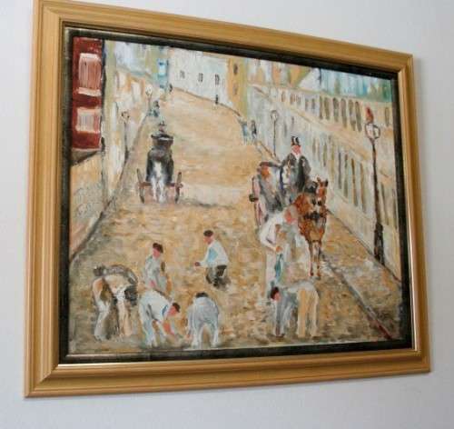 **RS17** A beautifully framed unsigned painting of horse drawn carts street scene. Stunning!!