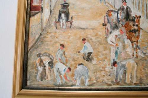 **RS17** A beautifully framed unsigned painting of horse drawn carts street scene. Stunning!!