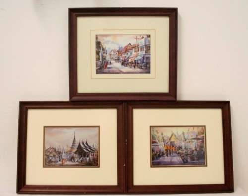 **RS17** 3 exquisite signed prints by Thanakorn Chaijinda of Thailand street scenes . Bid/ print.