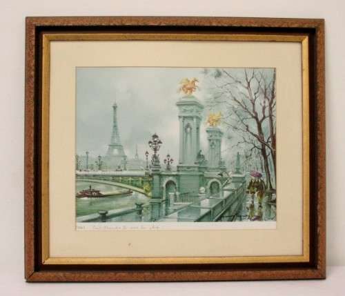 **RS17** A wonderful framed behind glass vintage Maurice Legendre "Pont Alexandre III" print.