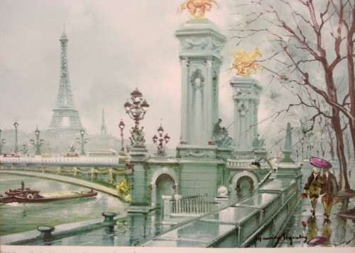 **RS17** A wonderful framed behind glass vintage Maurice Legendre "Pont Alexandre III" print.