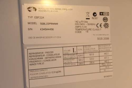 A quality Whirlpool stainless steel bottom freezer 620 litre fridge-freezer combo; never used