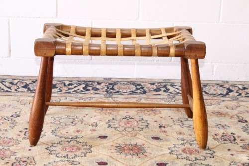 **RS17** An amazing, sturdy vintage/ antique? Brazilian broad leather-strap stool/ footstool