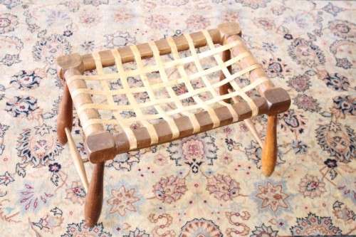 **RS17** An amazing, sturdy vintage/ antique? Brazilian broad leather-strap stool/ footstool