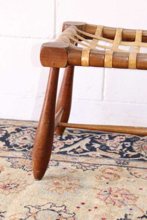 **RS17** An amazing, sturdy vintage/ antique? Brazilian broad leather-strap stool/ footstool