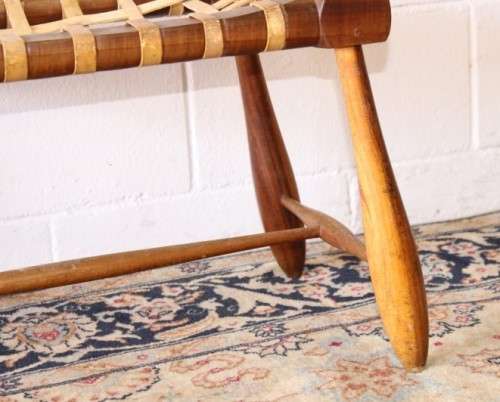 **RS17** An amazing, sturdy vintage/ antique? Brazilian broad leather-strap stool/ footstool