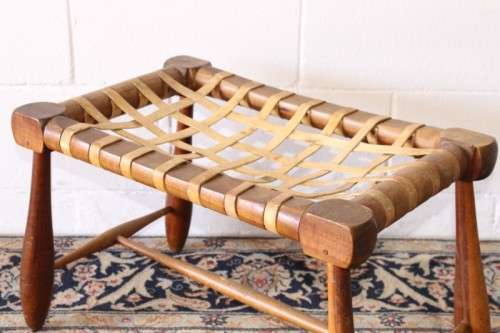 **RS17** An amazing, sturdy vintage/ antique? Brazilian broad leather-strap stool/ footstool