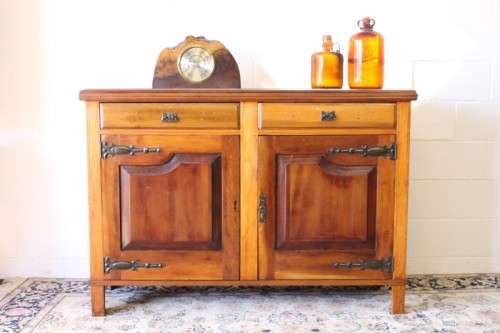 **RS17** Awesome antique double door cabinet w/ two drawers & Art Nouveau style hinges & handles
