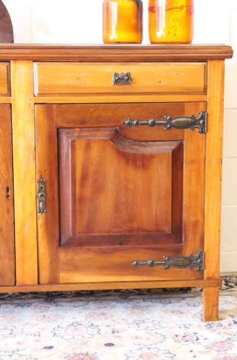 **RS17** Awesome antique double door cabinet w/ two drawers & Art Nouveau style hinges & handles