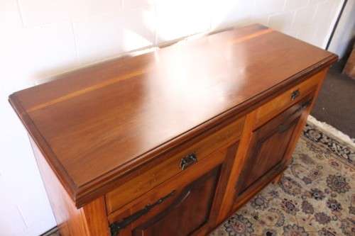 **RS17** Awesome antique double door cabinet w/ two drawers & Art Nouveau style hinges & handles