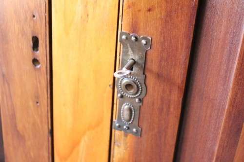 **RS17** Awesome antique double door cabinet w/ two drawers & Art Nouveau style hinges & handles