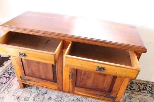 **RS17** Awesome antique double door cabinet w/ two drawers & Art Nouveau style hinges & handles