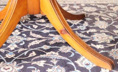 **RS17** A well made round glass-top hall/ foyer table w/ solid turned pedestal leg & broad fascia