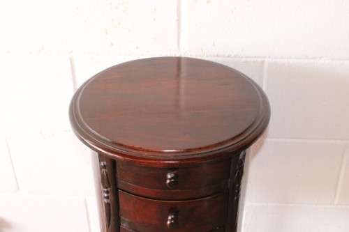 **RS17** A carved solid Balinese Teak 3-drawer pedestal table/ lamp table in beautiful condition