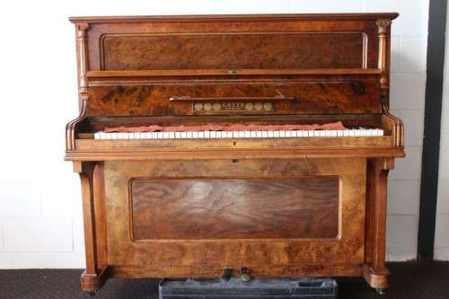 A beautiful & rare antique (early 1900's) Art Nouveau burr walnut upright piano by C. Otto of Berlin