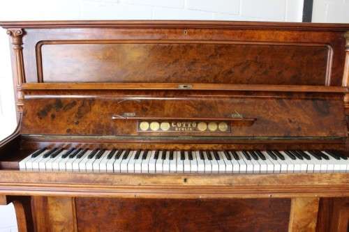 A beautiful & rare antique (early 1900's) Art Nouveau burr walnut upright piano by C. Otto of Berlin
