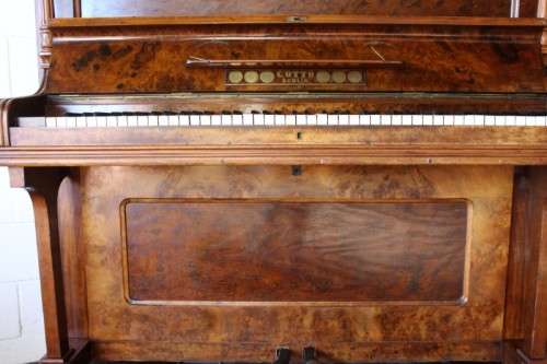 A beautiful & rare antique (early 1900's) Art Nouveau burr walnut upright piano by C. Otto of Berlin