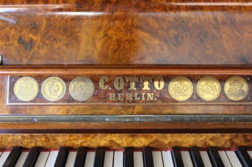 A beautiful & rare antique (early 1900's) Art Nouveau burr walnut upright piano by C. Otto of Berlin