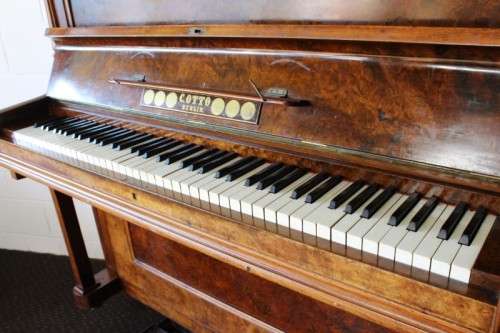 A beautiful & rare antique (early 1900's) Art Nouveau burr walnut upright piano by C. Otto of Berlin