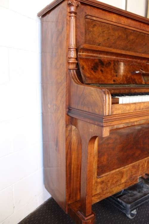 A beautiful & rare antique (early 1900's) Art Nouveau burr walnut upright piano by C. Otto of Berlin