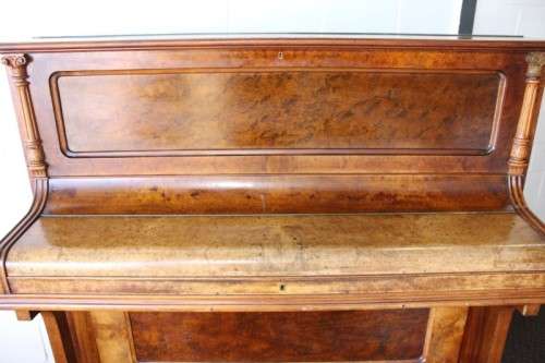 A beautiful & rare antique (early 1900's) Art Nouveau burr walnut upright piano by C. Otto of Berlin