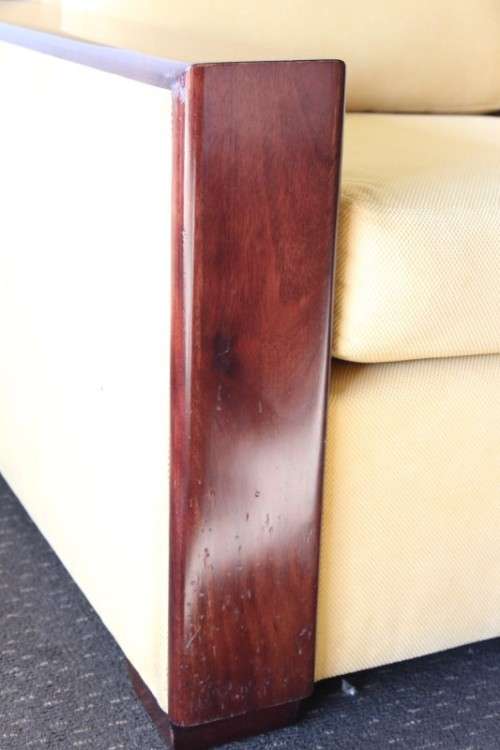 **RS17** Awesome & well made mid-century styled Scandinavian club chair w/ solid mahogany armrests