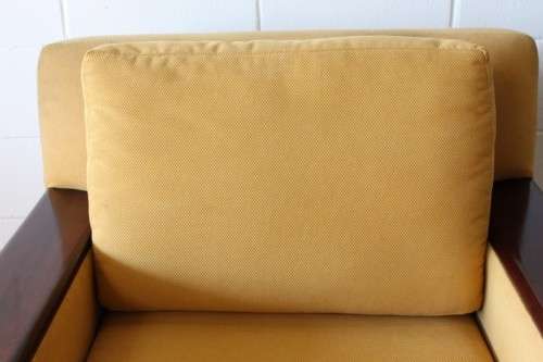 **RS17** Awesome & well made mid-century styled Scandinavian club chair w/ solid mahogany armrests