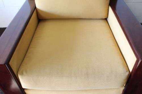 **RS17** Awesome & well made mid-century styled Scandinavian club chair w/ solid mahogany armrests